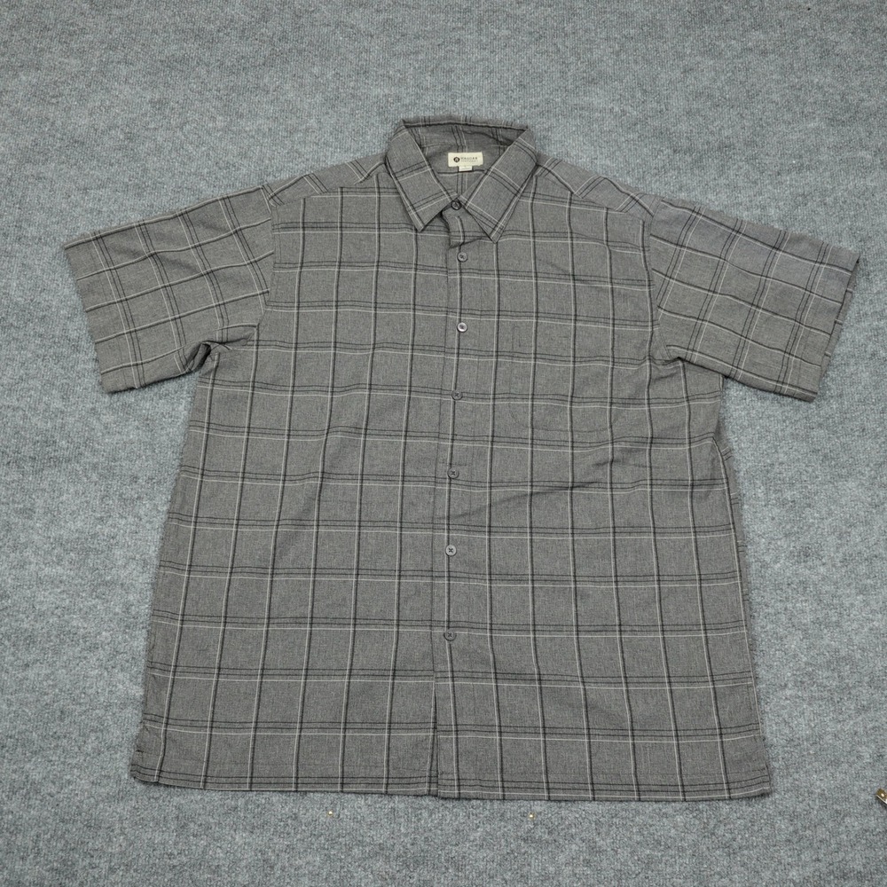 Haggar Shirt Mens Large Grey Plaid Short Sleeve Button Up Casual Classic Fit